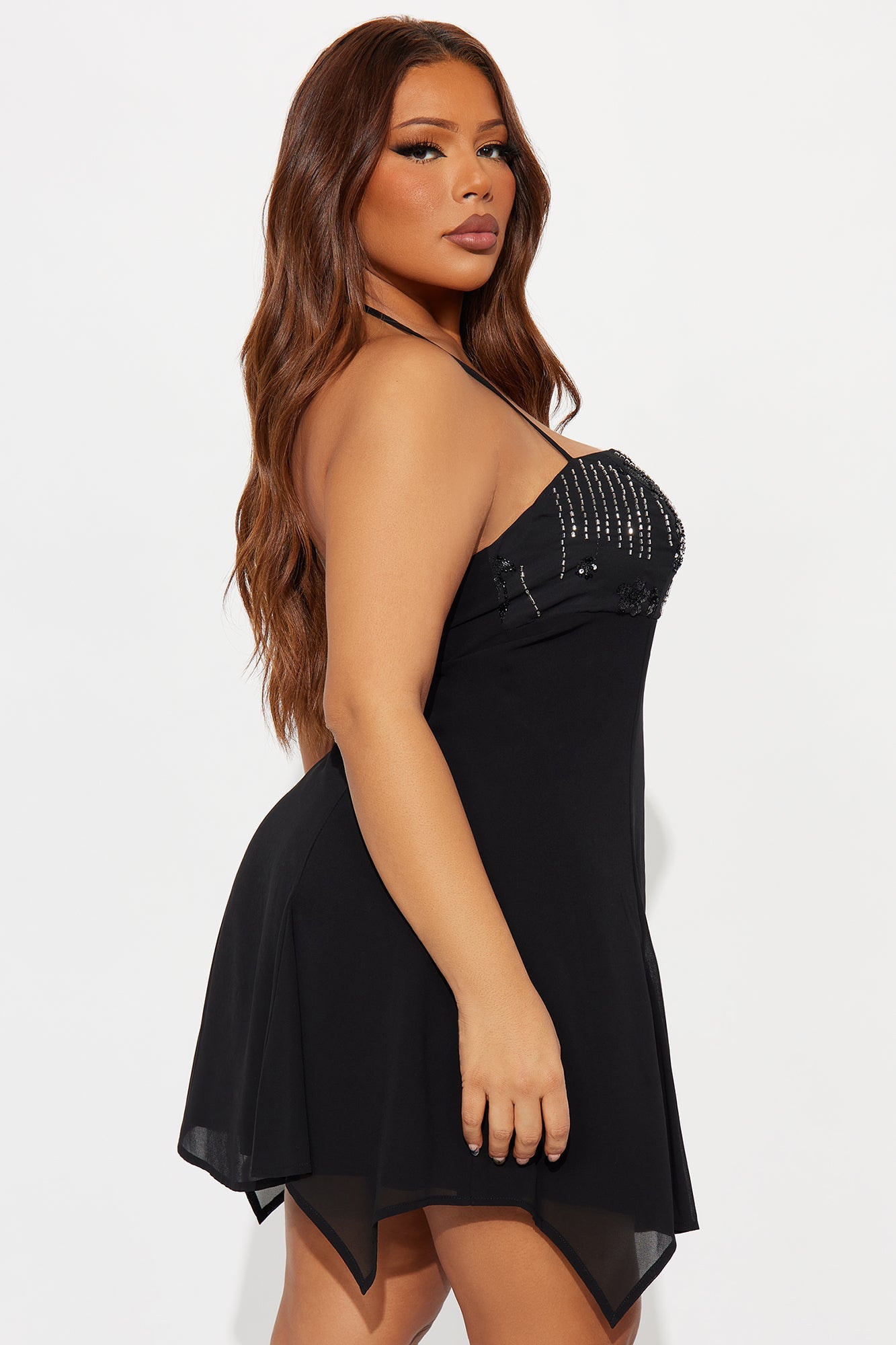 Erika Embellished Chiffon Mini Dress - Black