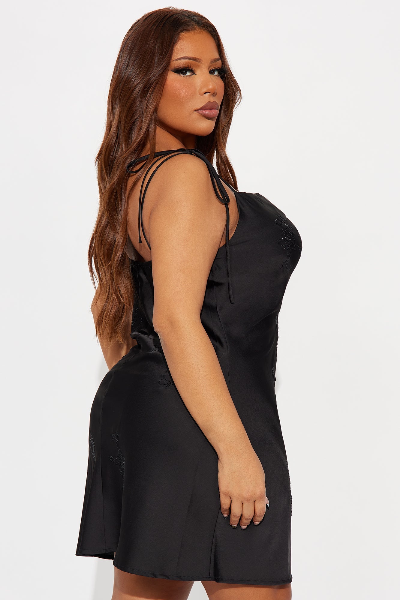 Fairy Godmother Embellished Satin Mini Dress - Black