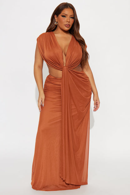 Passion Fruit Mesh Maxi Dress - Rust