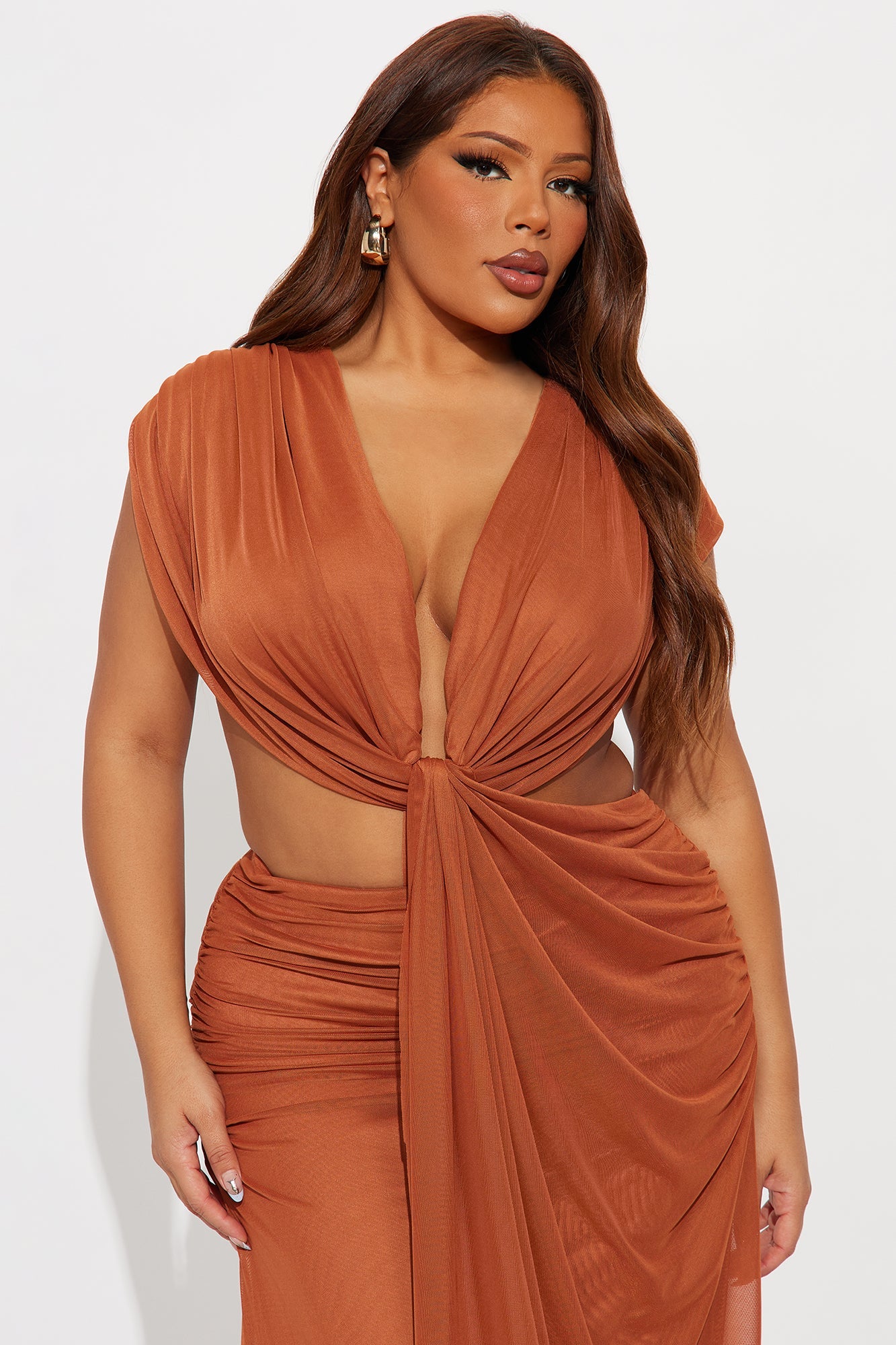 Passion Fruit Mesh Maxi Dress - Rust