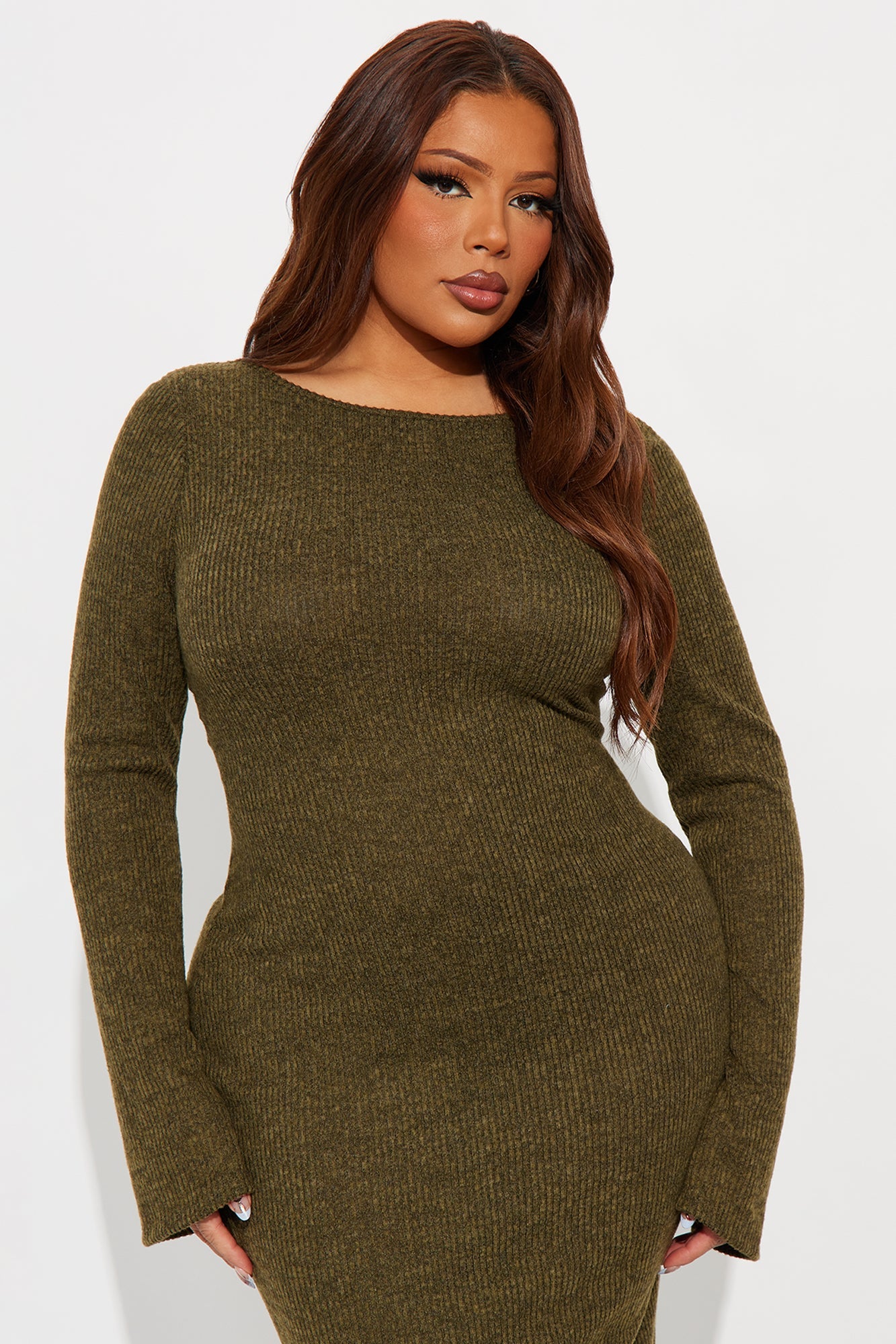 Cuddled Up Long Sleeve Maxi Dress - Olive