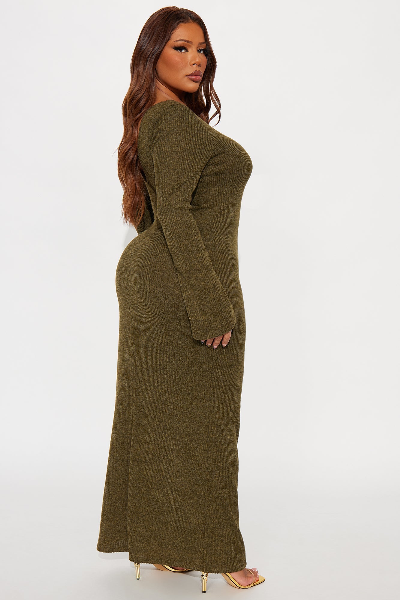 Cuddled Up Long Sleeve Maxi Dress - Olive