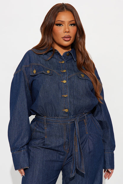Kelani Denim Wide Leg Jumpsuit - Dark Wash