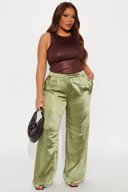 Main Topic Low Rise Wide Leg Satin Pant 33 - Olive