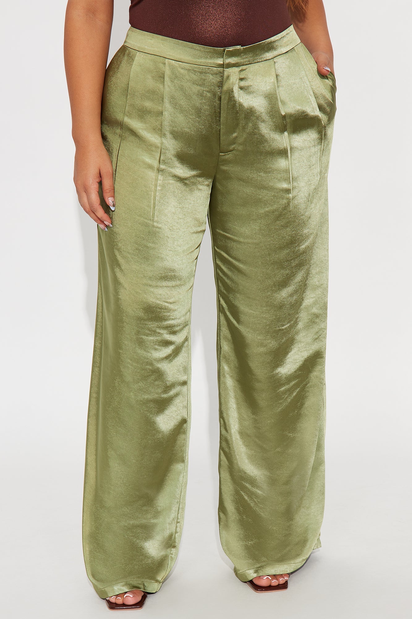 Main Topic Low Rise Wide Leg Satin Pant 33 - Olive