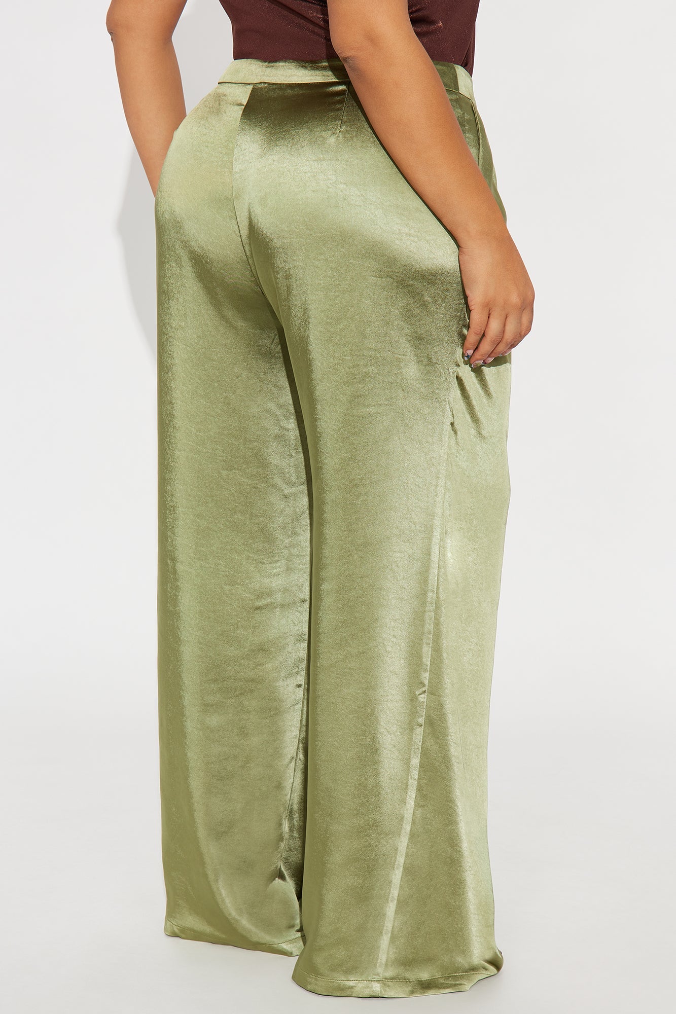Main Topic Low Rise Wide Leg Satin Pant 33 - Olive