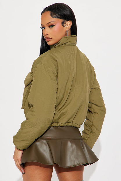Anika Cropped Puffer Jacket - Olive