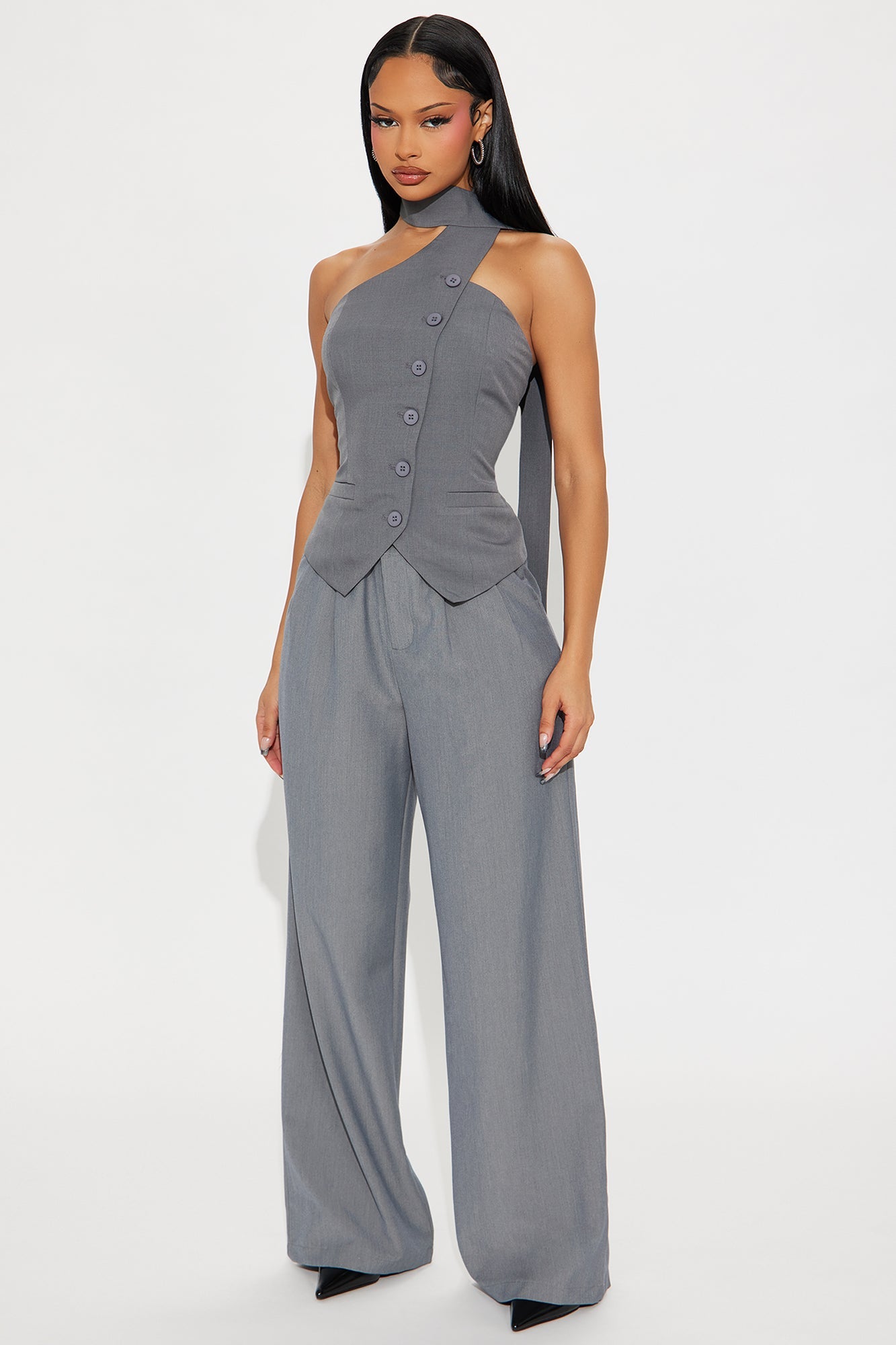 Mariza Mid Rise Wide Leg Trouser Pant 31 - Grey