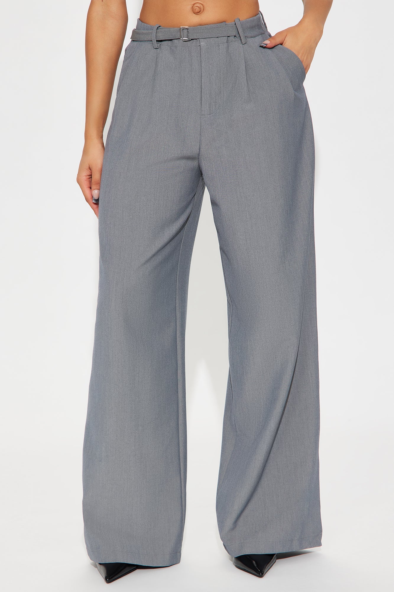Mariza Mid Rise Wide Leg Trouser Pant 31 - Grey