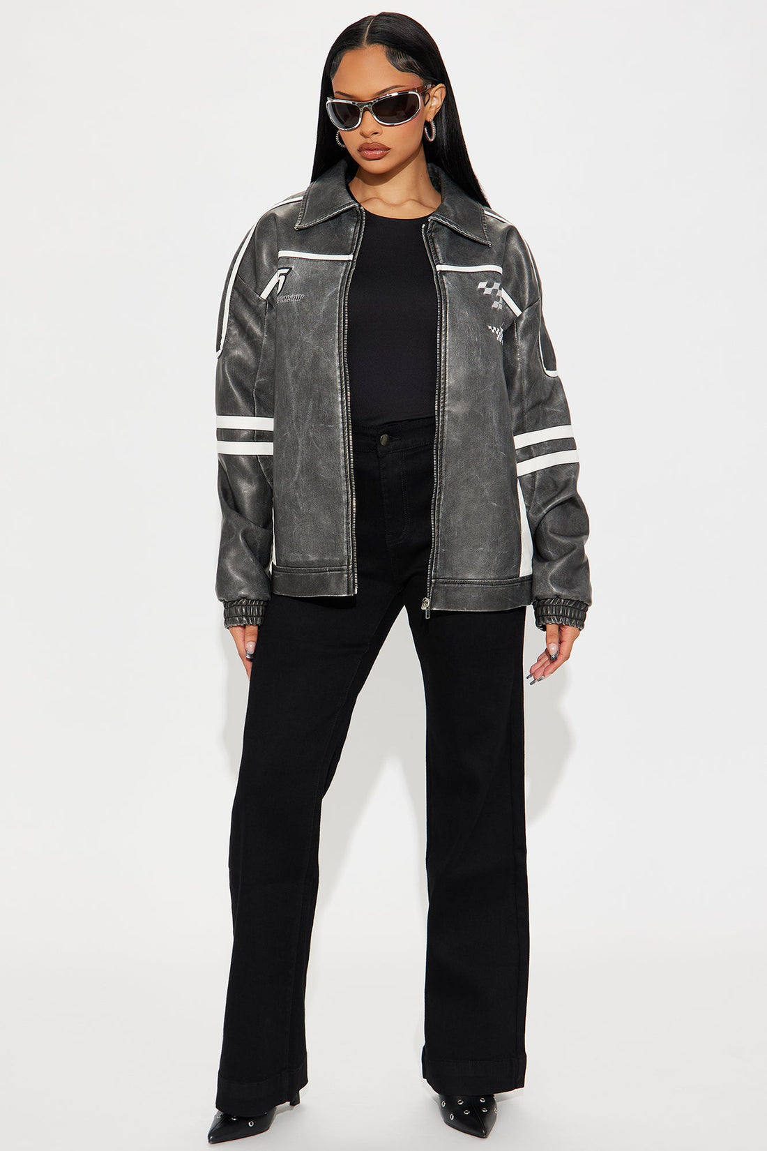 Midnight Drifter Faux Leather Jacket - Charcoal/combo
