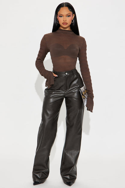 Karis Long Sleeve Turtle Neck Top - Brown