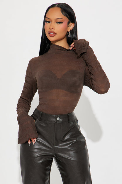 Karis Long Sleeve Turtle Neck Top - Brown