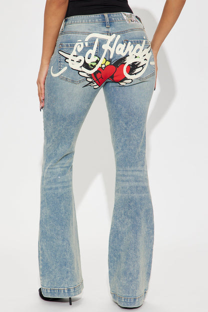 Ed Hardy Hearts Stretch Flare Jeans - Medium Wash