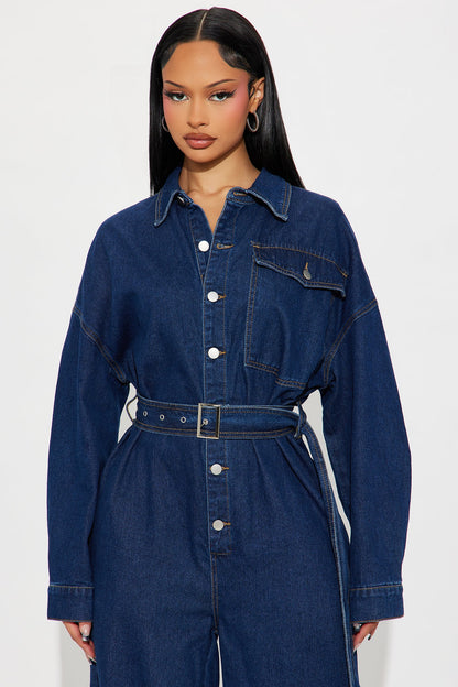 Mirabella Denim Wide Leg Jumpsuit - Dark Wash
