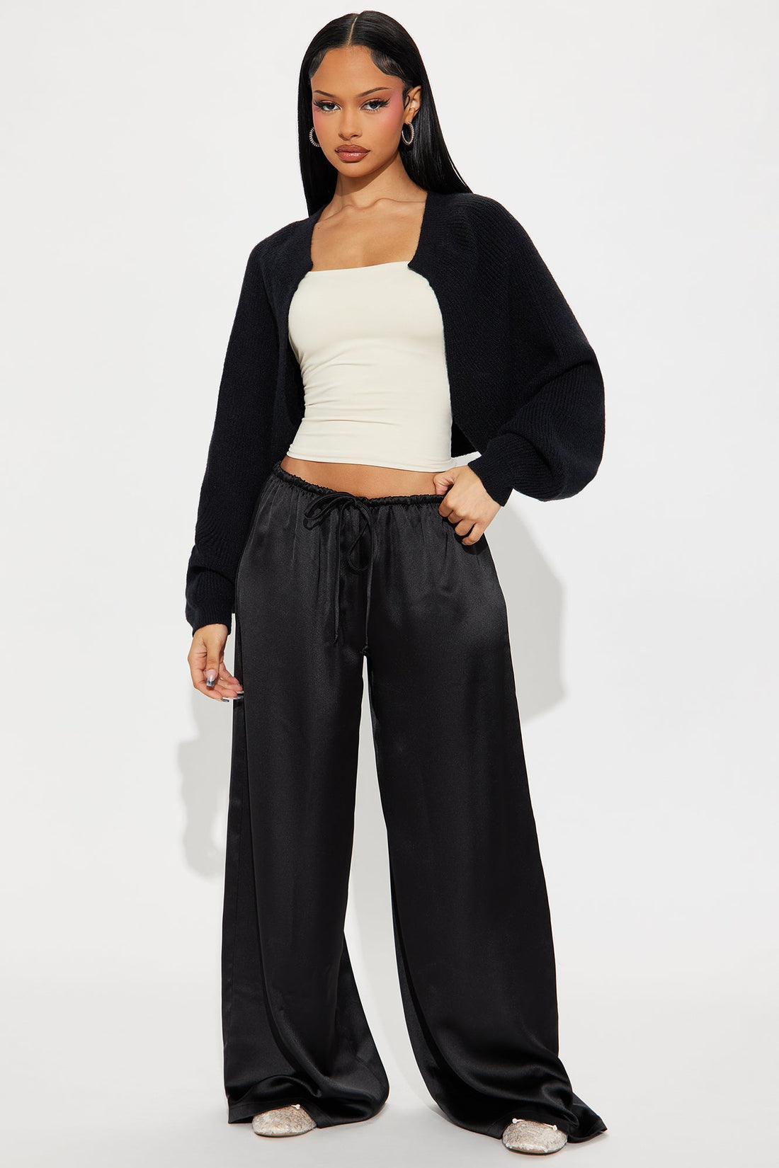 Augustine Satin Wide Leg Pant 32″ - Black