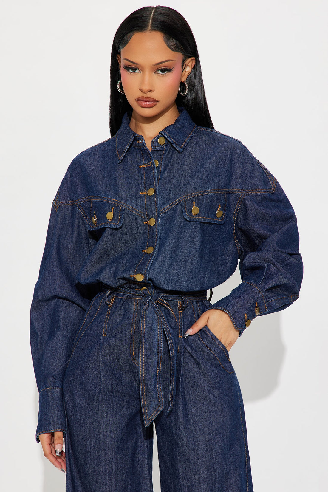 Kelani Denim Wide Leg Jumpsuit - Dark Wash