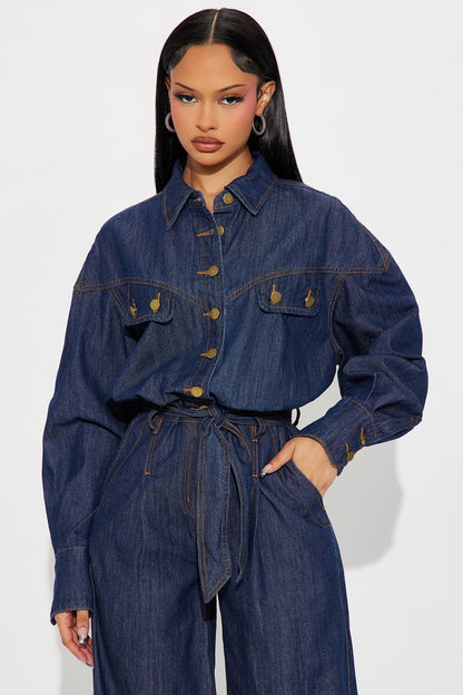 Kelani Denim Wide Leg Jumpsuit - Dark Wash