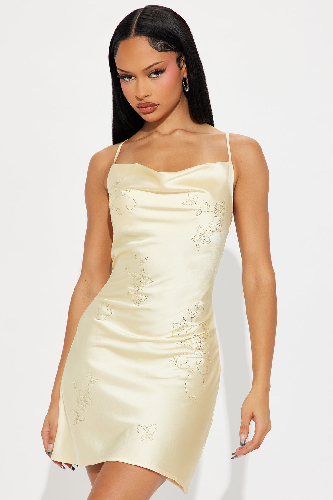 Fairy Godmother Embellished Satin Mini Dress - Yellow