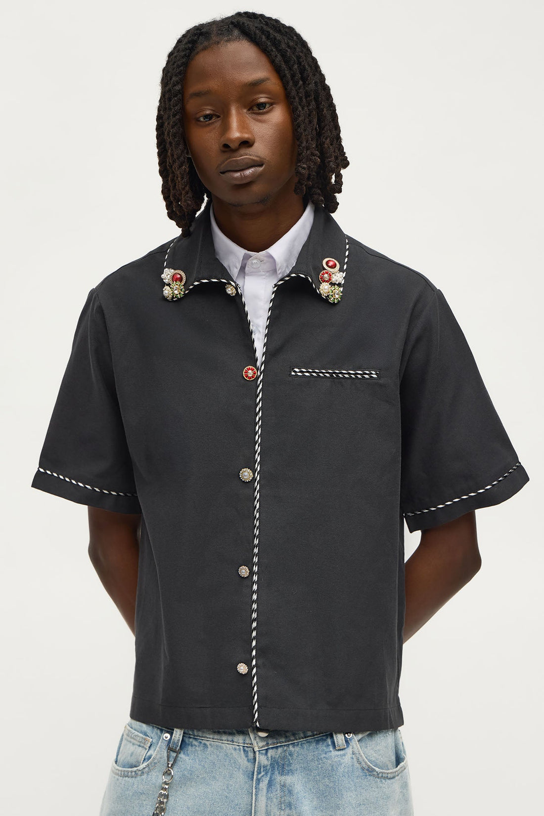 Threaded Gems Button Up Shirt - Black