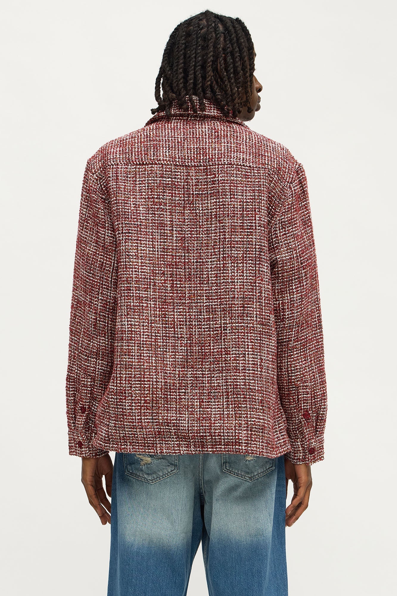 Relaxed Weaved Textured Overshirt - Red