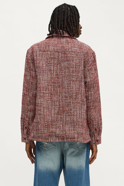 Relaxed Weaved Textured Overshirt - Red