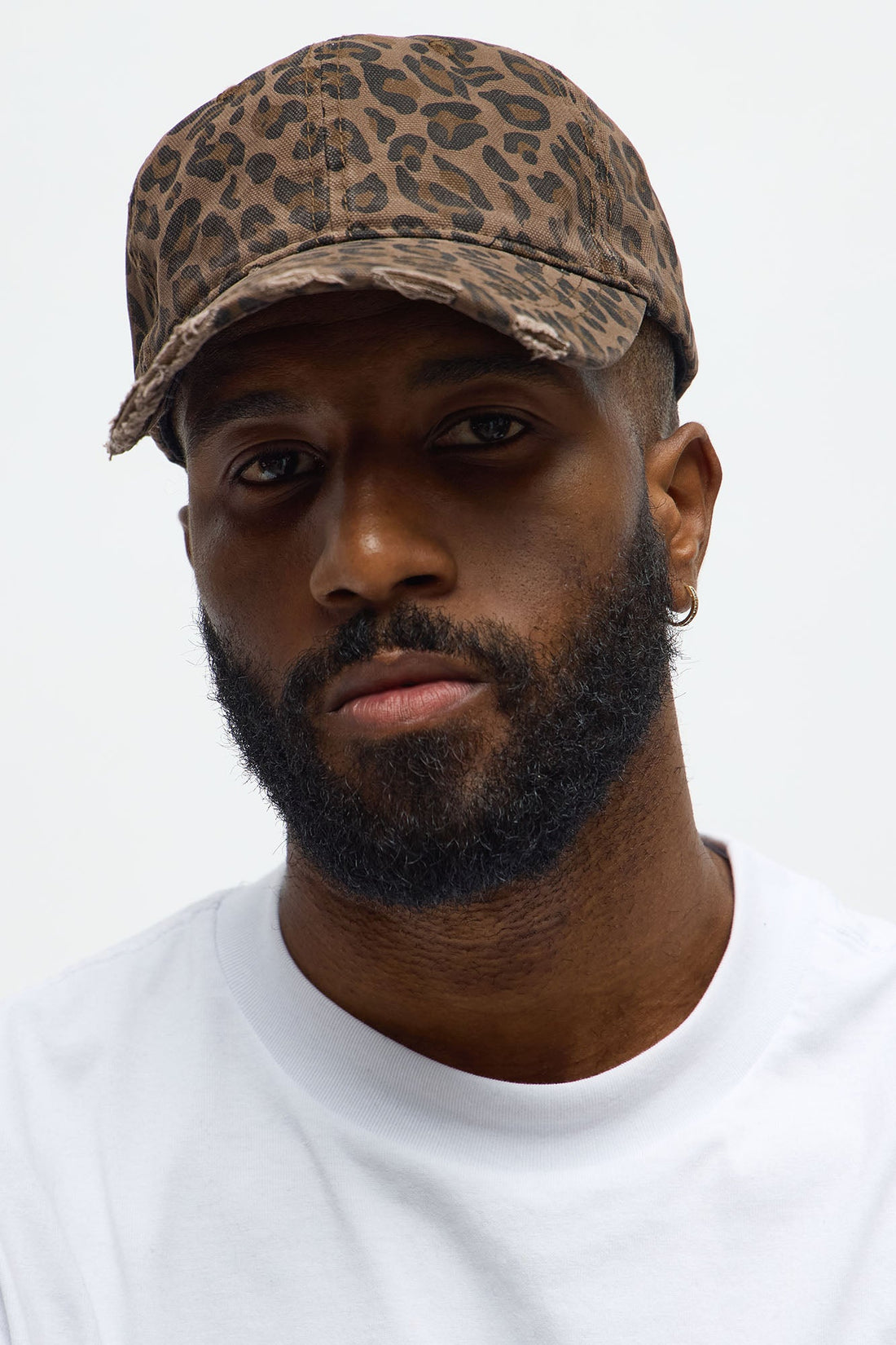 Distressed Leopard Baseball Hat - Brown/combo