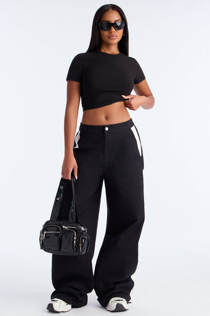 Alana Textured Wide Leg Jogger 33″ - Black/White