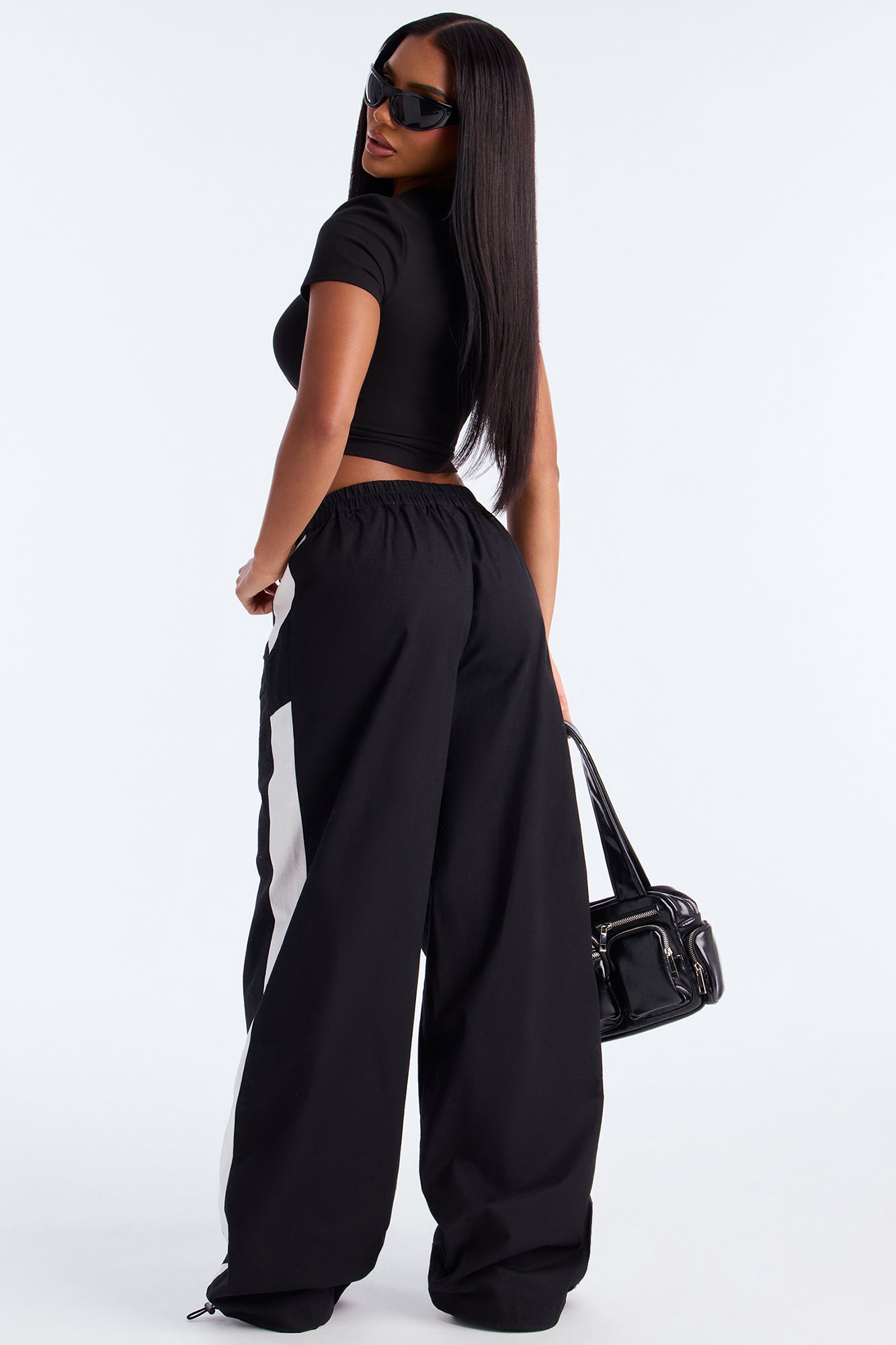 Alana Textured Wide Leg Jogger 33″ - Black/White