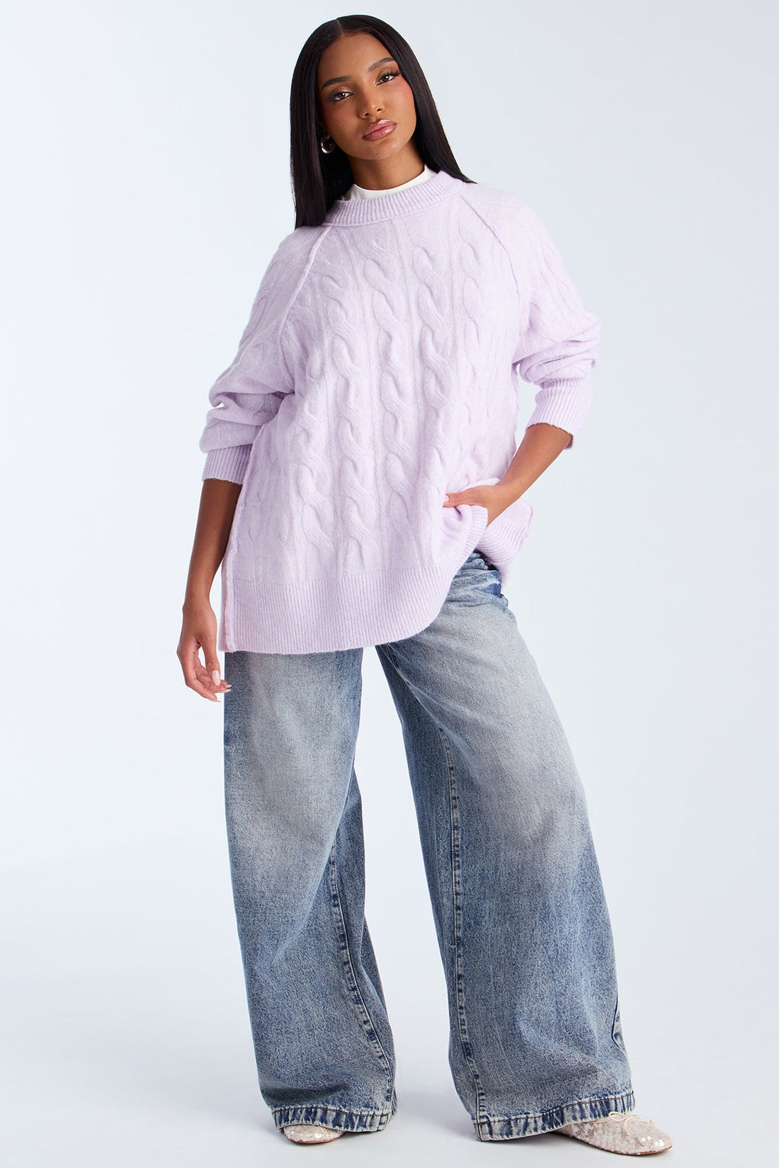 Get It Together Cable Knit Sweater - Lilac