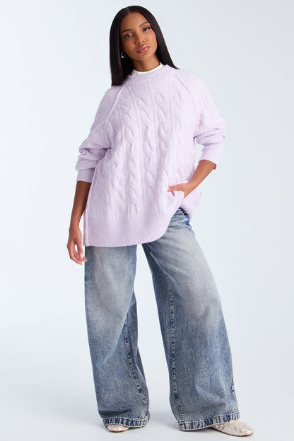 Get It Together Cable Knit Sweater - Lilac