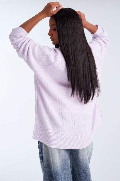 Get It Together Cable Knit Sweater - Lilac