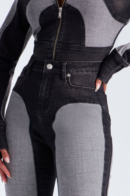 Coronado Two Tone Moto Skinny Jeans - Black Wash