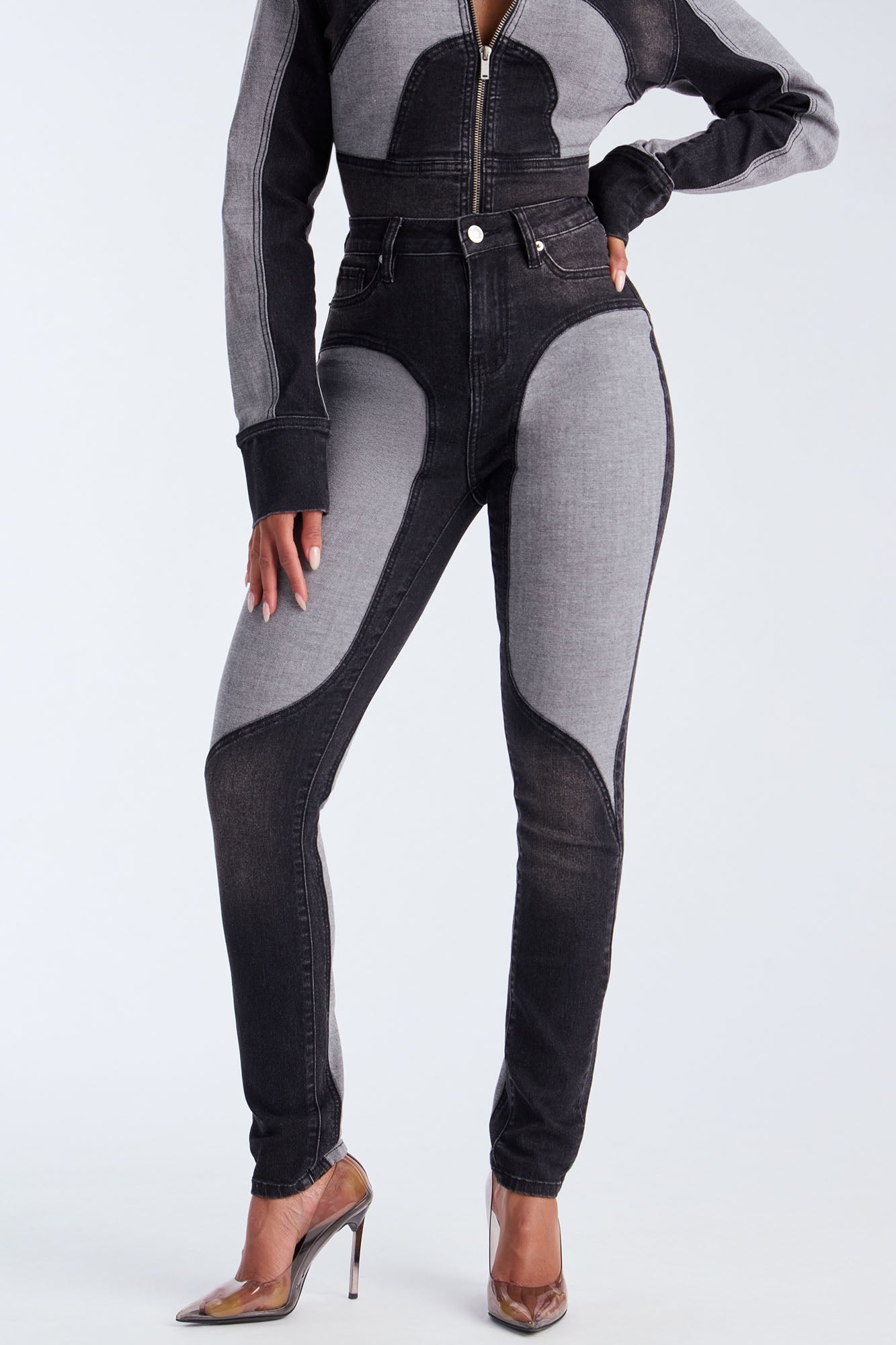 Coronado Two Tone Moto Skinny Jeans - Black Wash