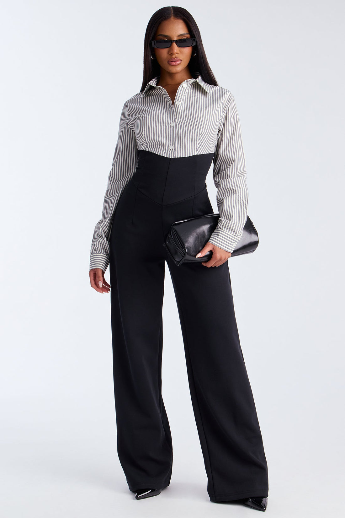 Paola Pinstripe Wide Leg Jumpsuit - Black/combo