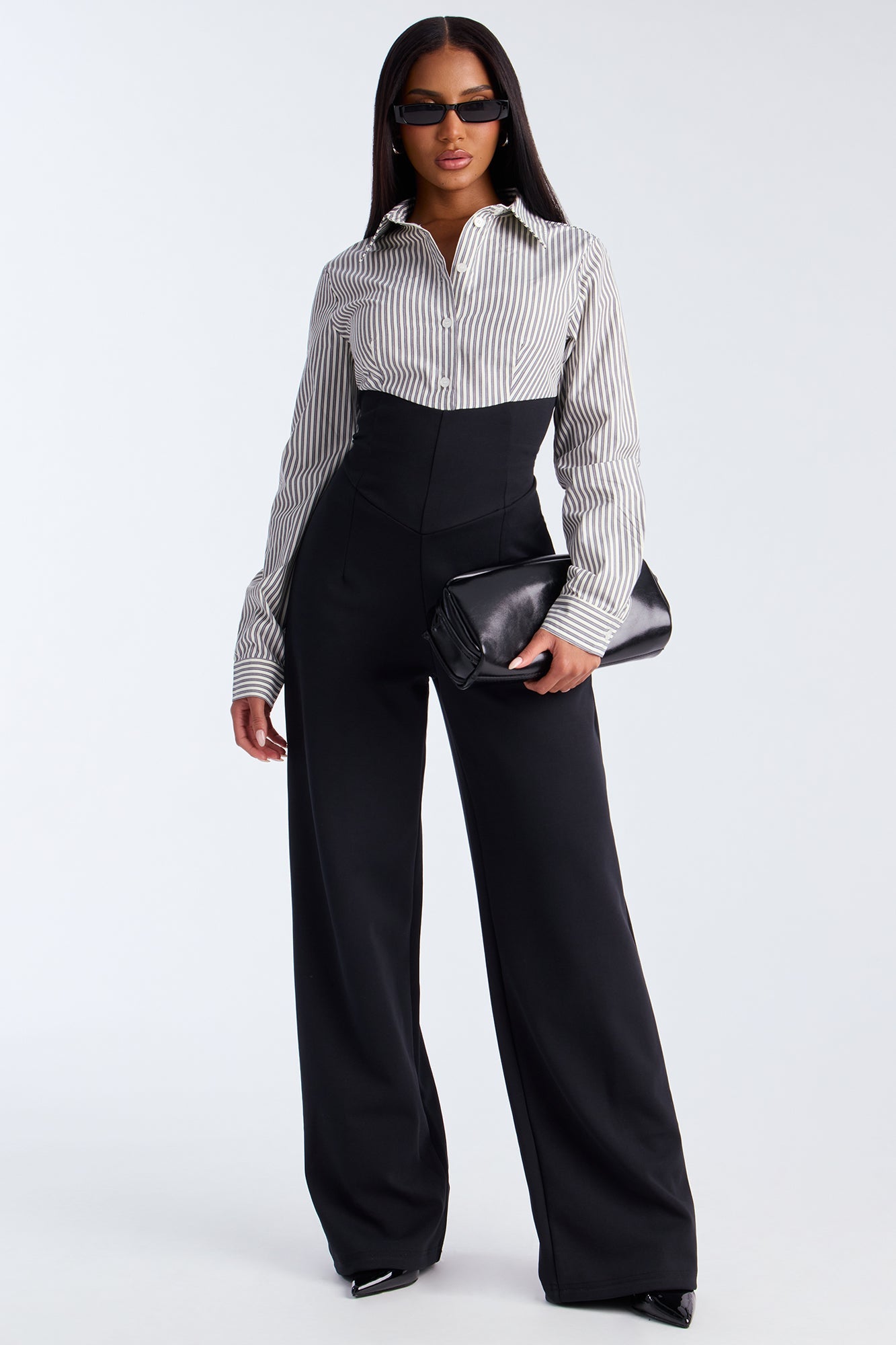 Paola Pinstripe Wide Leg Jumpsuit - Black/combo