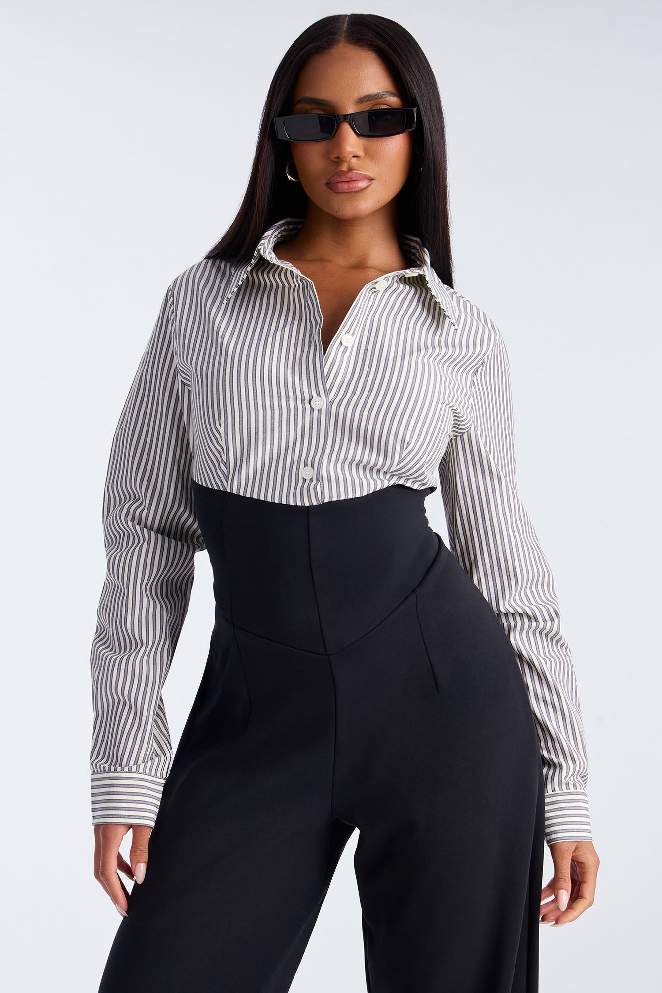 Paola Pinstripe Wide Leg Jumpsuit - Black/combo