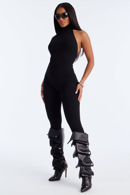Kalia Snatched Halter Jumpsuit - Black