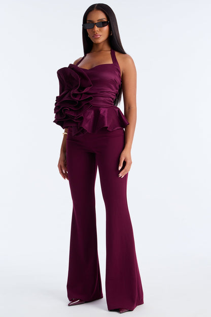 Cocktail Fit Flare Jumpsuit - Plum