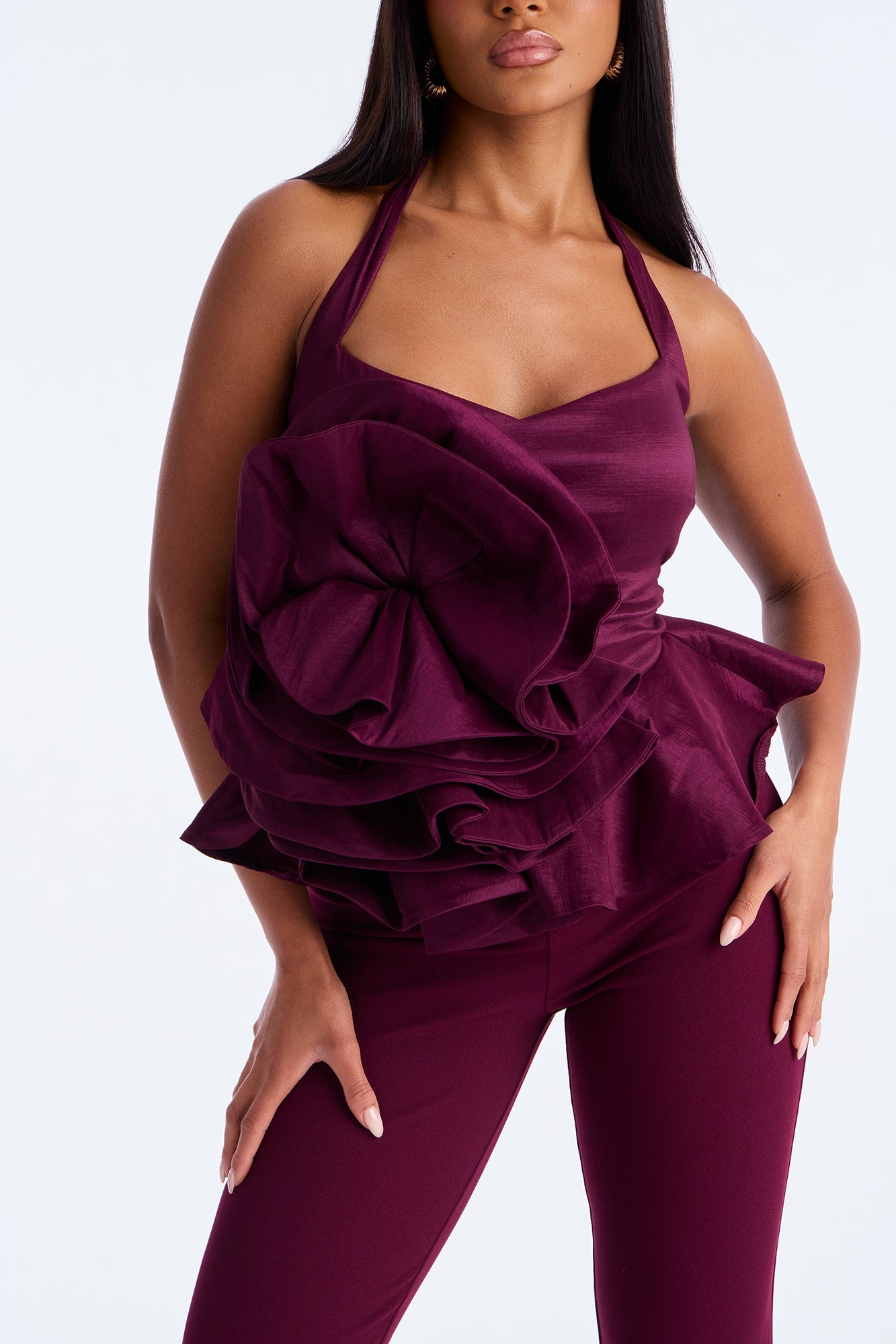Cocktail Fit Flare Jumpsuit - Plum