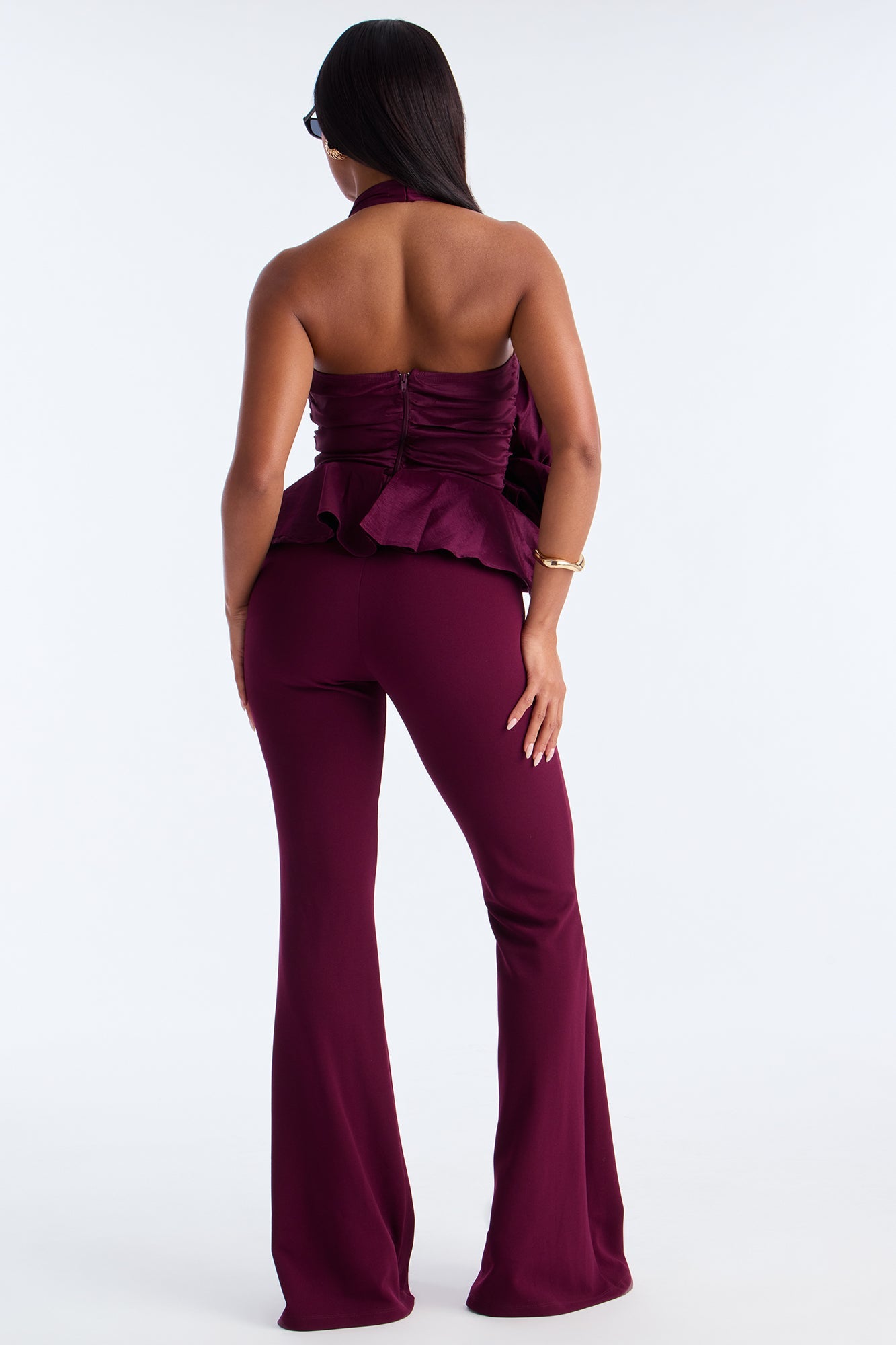 Cocktail Fit Flare Jumpsuit - Plum