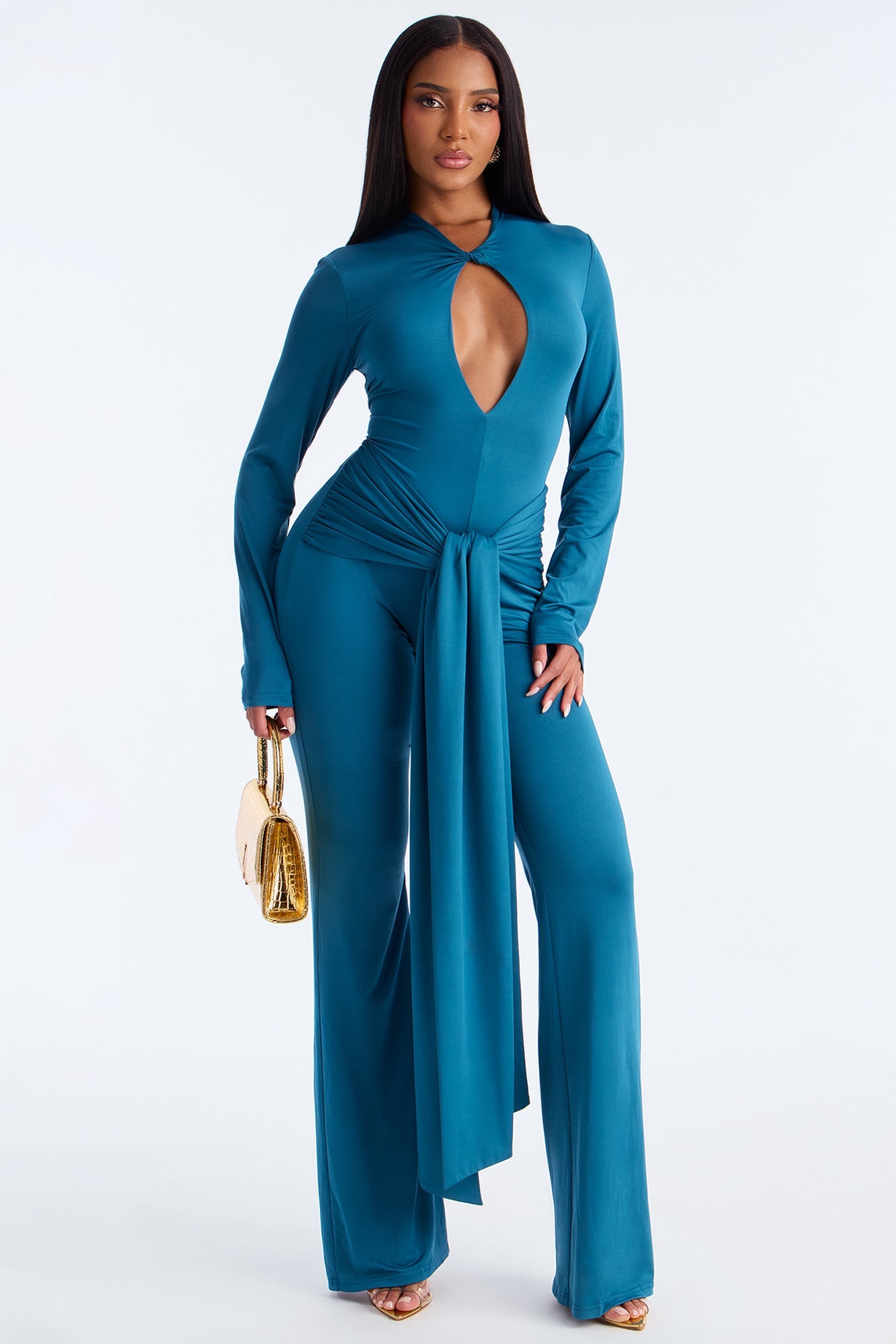 Nayla Long Sleeve Jumpsuit - Teal