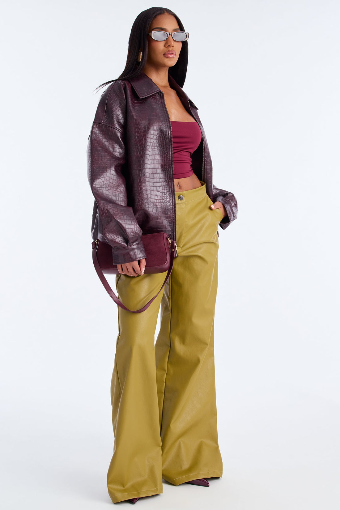 Best Of Me Faux Leather Wide Leg Pant 33″ - Chartreuse