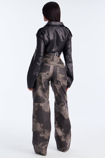 Jelina Washed Faux Leather Pant 33″ - Charcoal