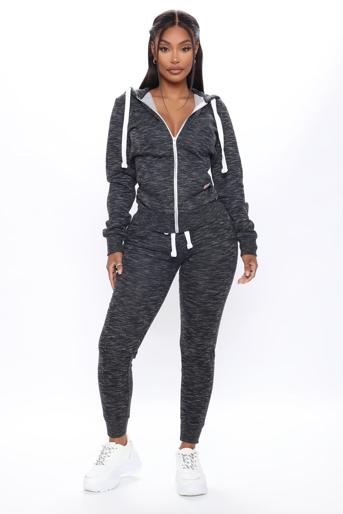 Relaxed Vibe Zip Up Jacket - Marled Black