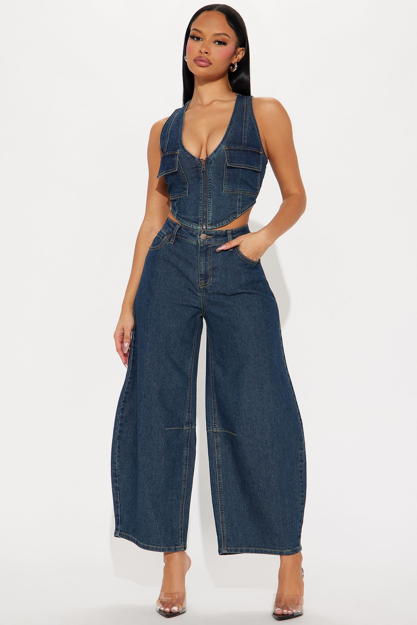 Taylor Barrel Jean Set - Dark Wash