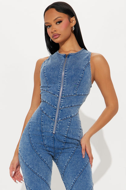 Southwest Denim Jumpsuit - Medium Wash