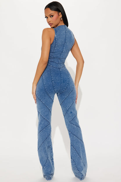 Southwest Denim Jumpsuit - Medium Wash