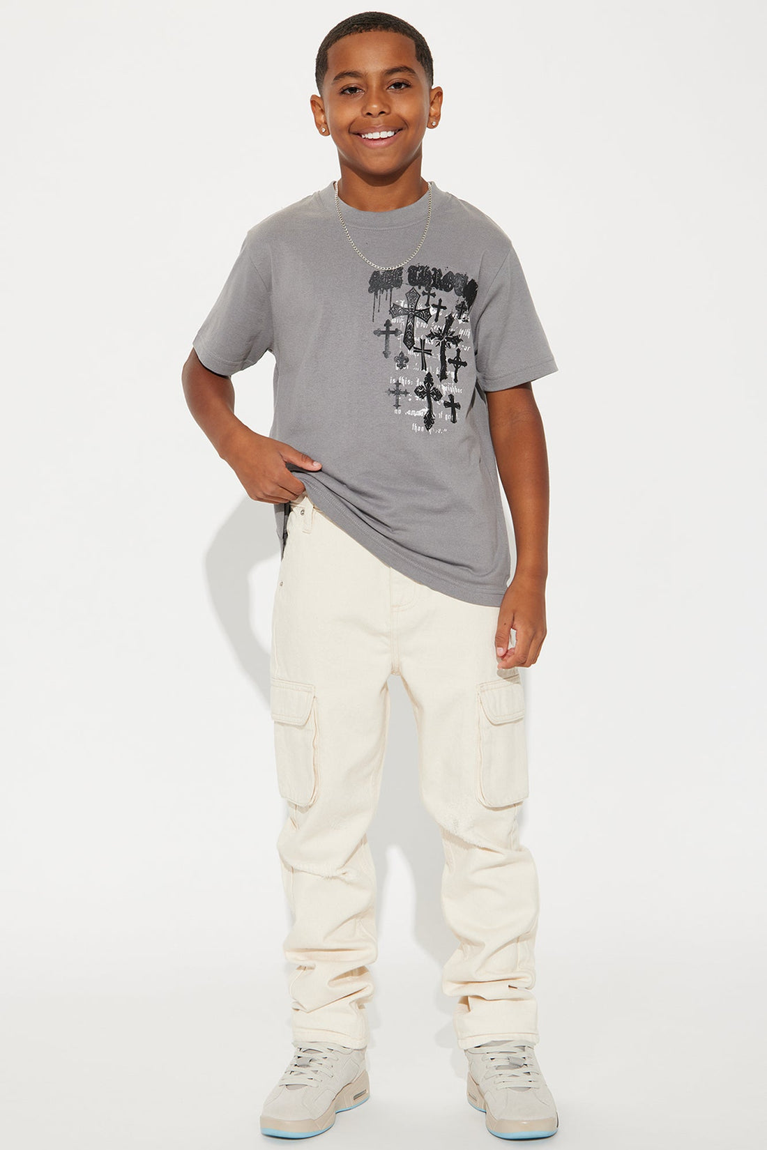 Mini See Through Crossed Print T-Shirt - Grey
