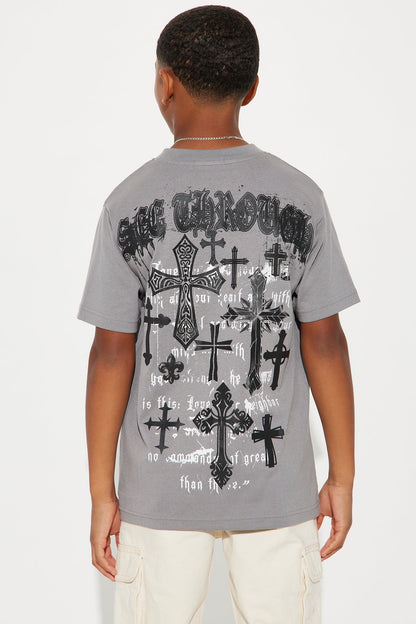 Mini See Through Crossed Print T-Shirt - Grey