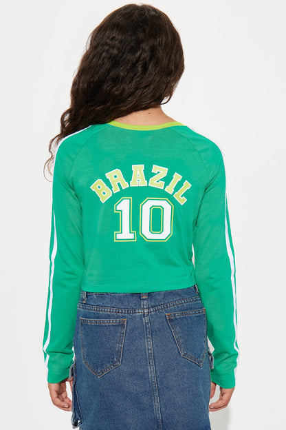 Mini 10 Brazil Green Long Sleeve Rhinestone Tee - Green